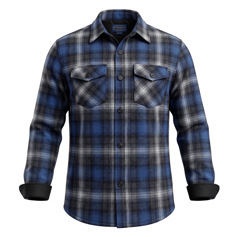 Pendleton Shirt Jacket Mens Large Blue Plaid Quilted Wool Blend Button Up Large